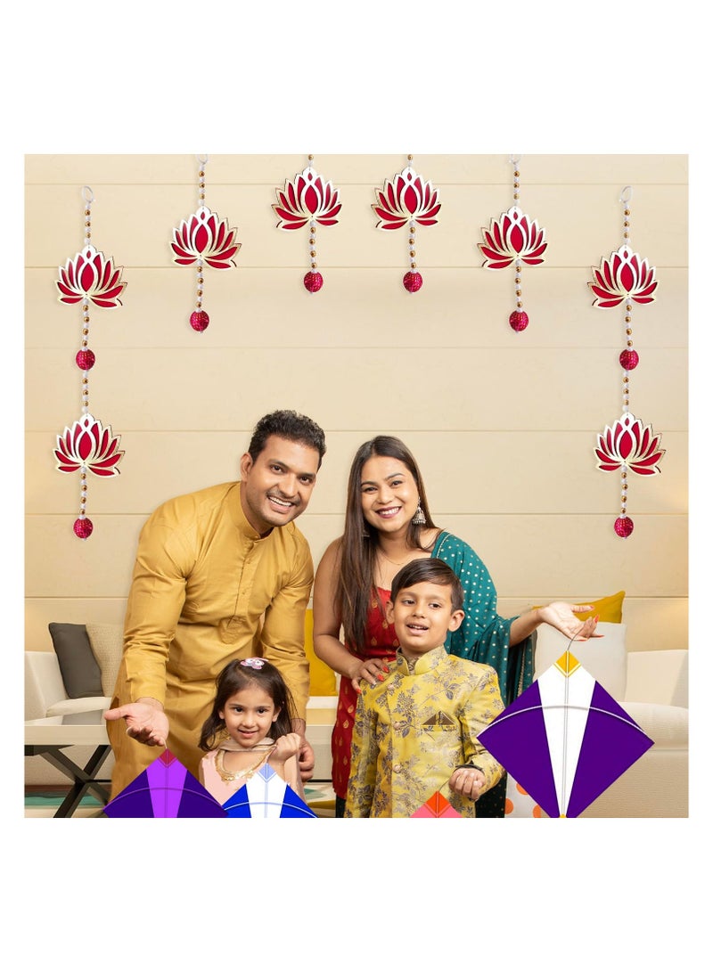 Party Propz handmade lotus hangings for decoration- 8 Pieces Pink Lotus Latkan with Lotus Buds - 8 inch/diwali decoration Items/pooja room decoration Items/festive decor for ganpati, navratri - Image 3