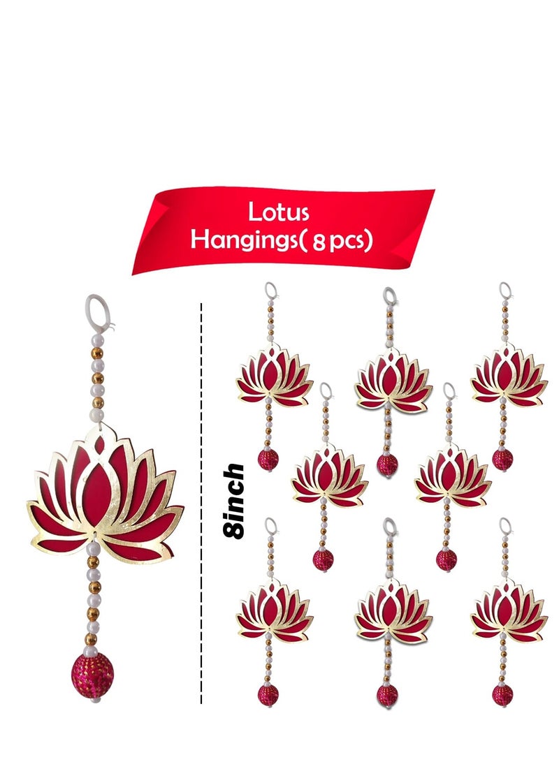 Party Propz handmade lotus hangings for decoration- 8 Pieces Pink Lotus Latkan with Lotus Buds - 8 inch/diwali decoration Items/pooja room decoration Items/festive decor for ganpati, navratri - Image 4