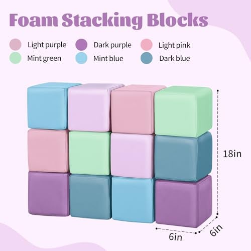 TODIBY Foam Building Blocks for Toddlers12Pieces Wipeable Leather Stacking Cubes Kids Large Soft Toys Play Set for Learning Construction Baby Preschool Daycare Therapy Birthday Gift Purple Pink - Image 5