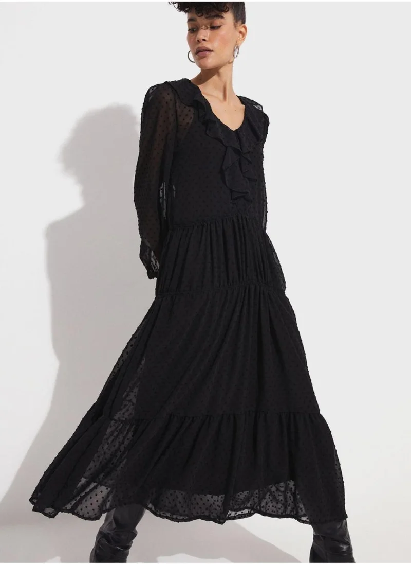 JUNE Ruffled Swiss Dot Dress