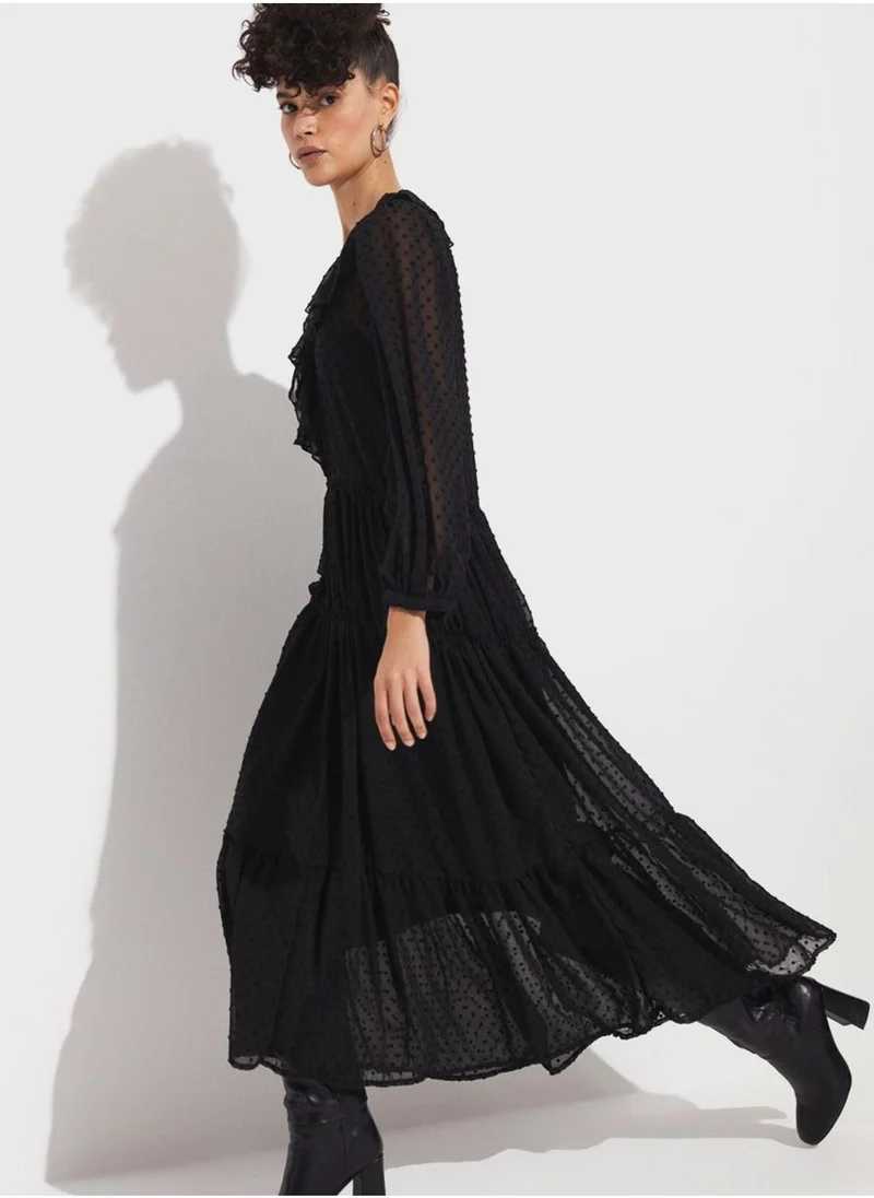 JUNE Ruffled Swiss Dot Dress