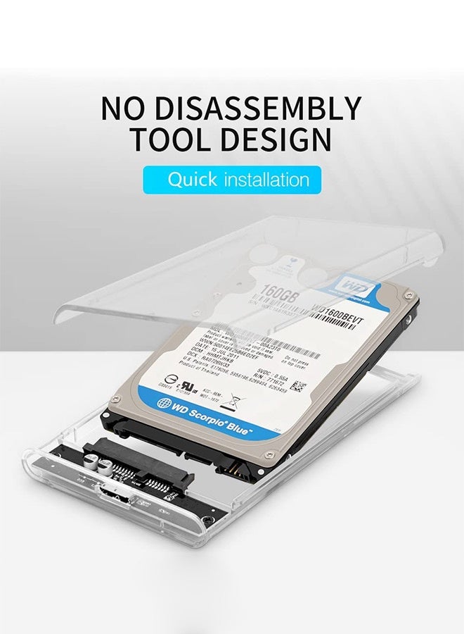 Tersely 2.5-Inch SATA to USB 3.0 Tool-Free External Hard Drive Enclosure Adapter Case, Transparent LED Indicator 7mm/9.5mm SATA I/II/III/SSD/HDD Data Transfer PC/Laptop [Support UASP][Auto Sleep] - Image 4