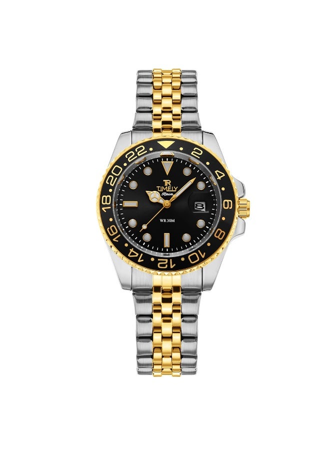 TR TIMELY RAIN Men's Quartz Classic Wrist Watch Silver mix Gold Stainless Steel Black Dial - Image 1