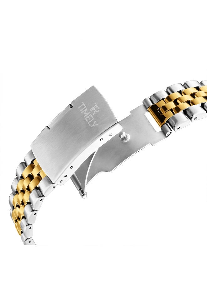 TR TIMELY RAIN Men's Quartz Classic Wrist Watch Silver mix Gold Stainless Steel Black Dial - Image 2