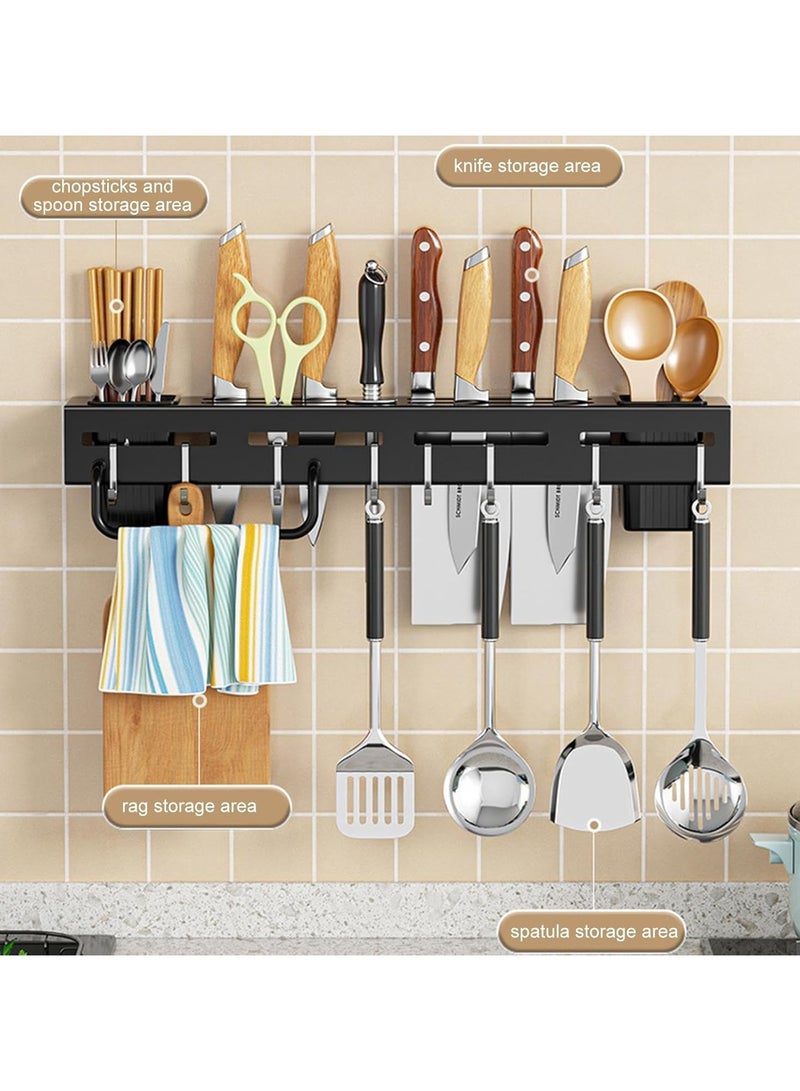 DubaiGallery Kitchen Knife Rack, Wall-Mounted Knife Holder Kitchen Wall Shelf Heavy Duty Spoon Organizer, Cutlery Holder with 8 Hooks & Towel Rack, Multi-Purpose Knife Organizer for Kitchen  - Image 2