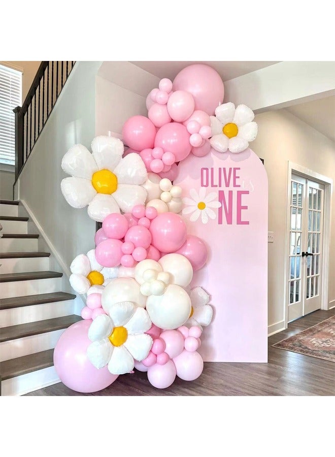 زيمي 119 قطعة من البالونات المزخرفة المصنوعة من اللاتكس الأبيض والوردي والأقحوان - مثالية للتخرج وحفلات استقبال المولود الجديد وحفلات الزفاف وأعياد الميلاد وحفلات العزوبية - مناسبة للداخل والخارج - Image 1
