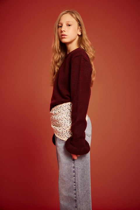 بلوفر بأكمام طويلة وقصة عادية ورقبة دراجة للبنات