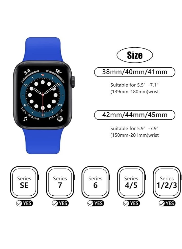 Strap Silicone Band For Apple Watch (45mm Series 7), 44mm / 42mm/49mm Series 1/2/3/4/6/SE Replacement Strap Wristband Bracelet Compatible with 42 mm / 44 mm / 45 mm (Blue Pepsi) - Image 2