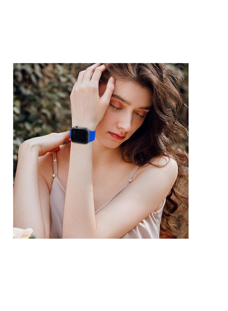 Strap Silicone Band For Apple Watch (45mm Series 7), 44mm / 42mm/49mm Series 1/2/3/4/6/SE Replacement Strap Wristband Bracelet Compatible with 42 mm / 44 mm / 45 mm (Blue Pepsi) - Image 3