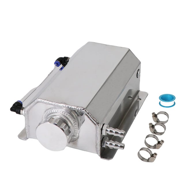 2L Alloy Universal Water Coolant Overflow Expansion Tank Reservoir Aluminum Cap Silver