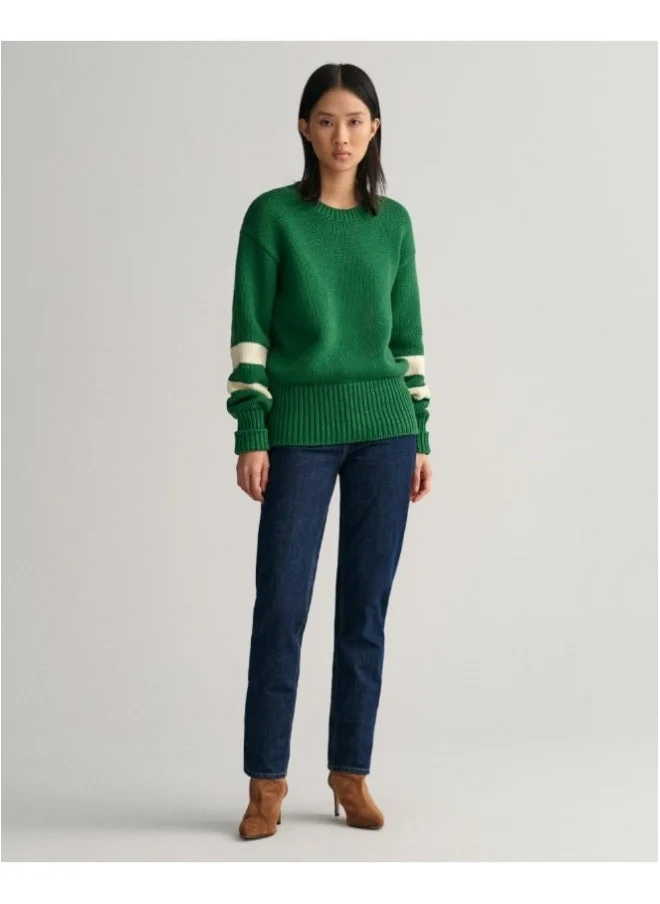 GANT Gant Striped Sleeve Crew Neck Sweater