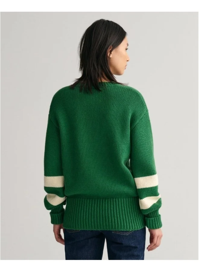 GANT Gant Striped Sleeve Crew Neck Sweater
