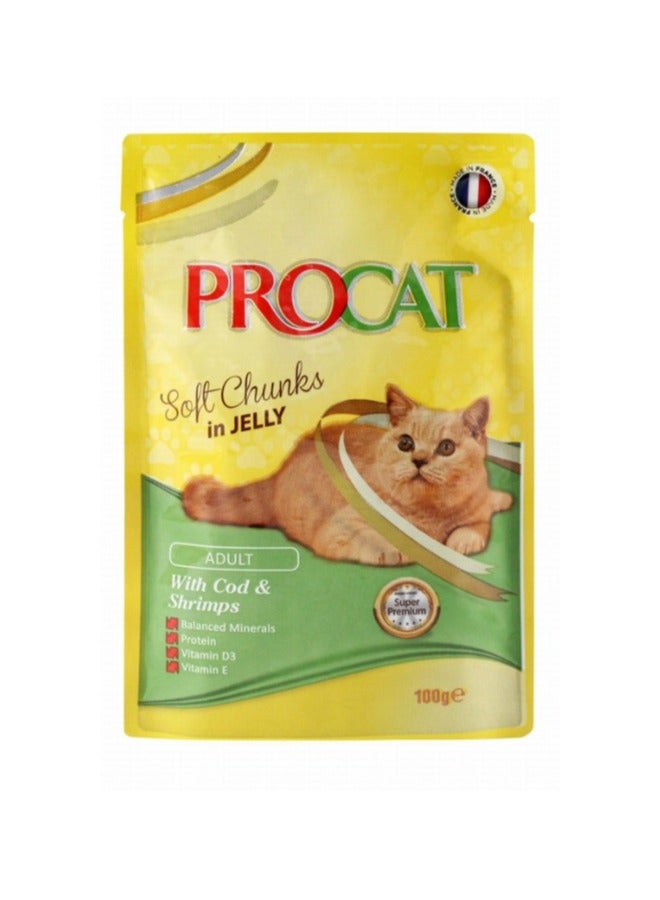 Procat Wet Food Chunks with Cod & Shrimps in Jelly for Adult Cats 100G