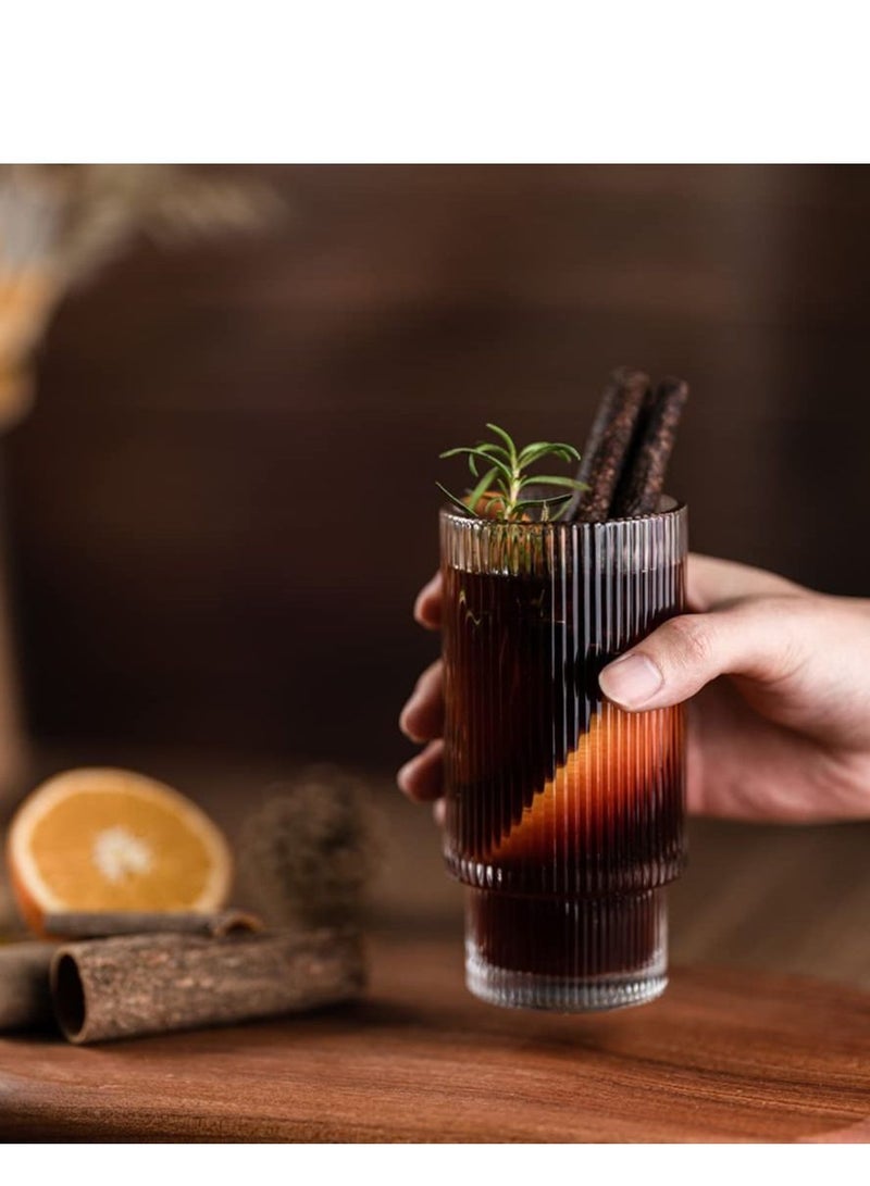 MIXDE Glass Cups with Straws 12oz, Drinking Glasses Set of 4, Ribbed Glassware, Cocktail Glasses, Vintage Glassware, Coffee Bar Accessories, Iced Coffee Cups(4 PACK) - Image 4