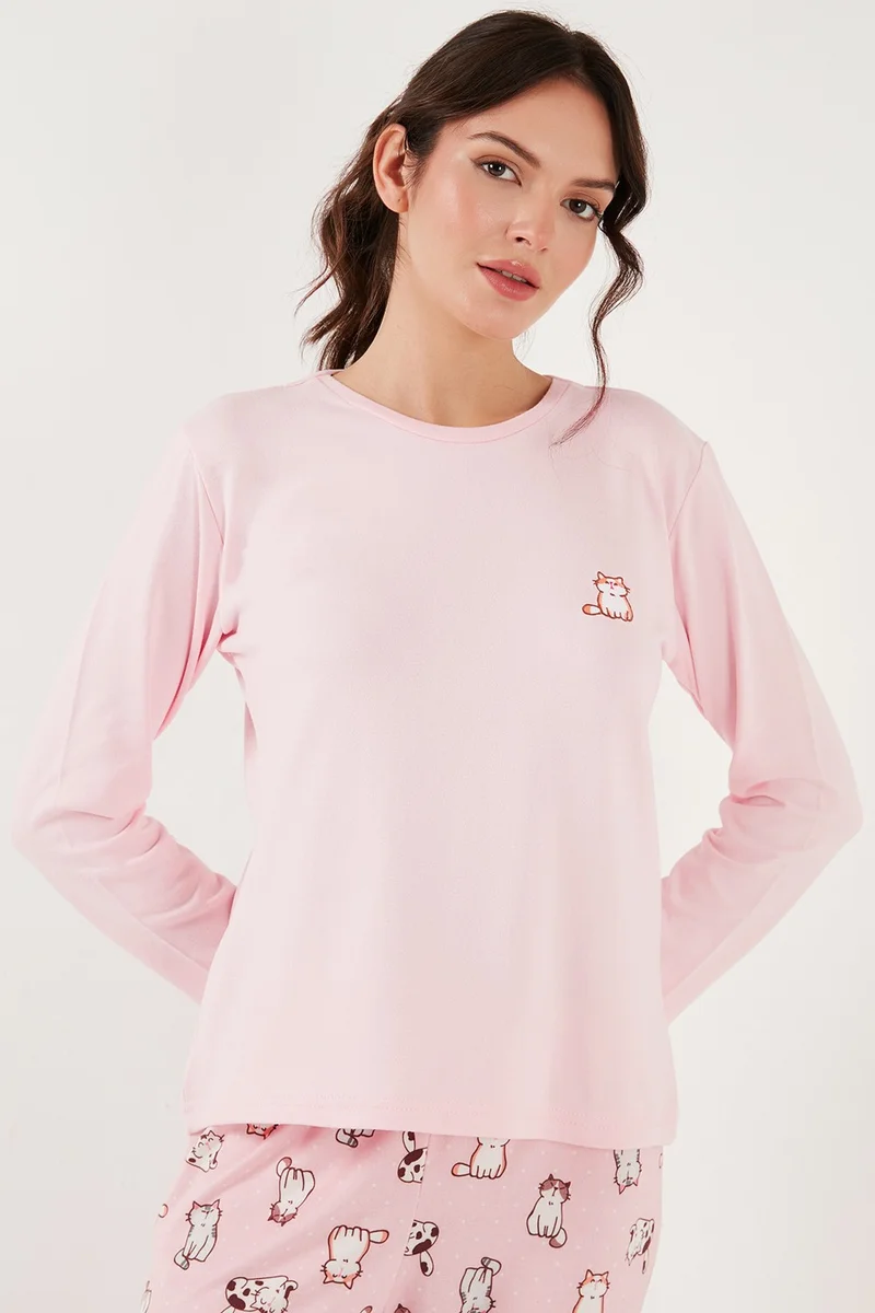 Lela Stretch Regular Fit Elastic Waist Crew Neck Pajama Set Women's Pajama Set 65714101