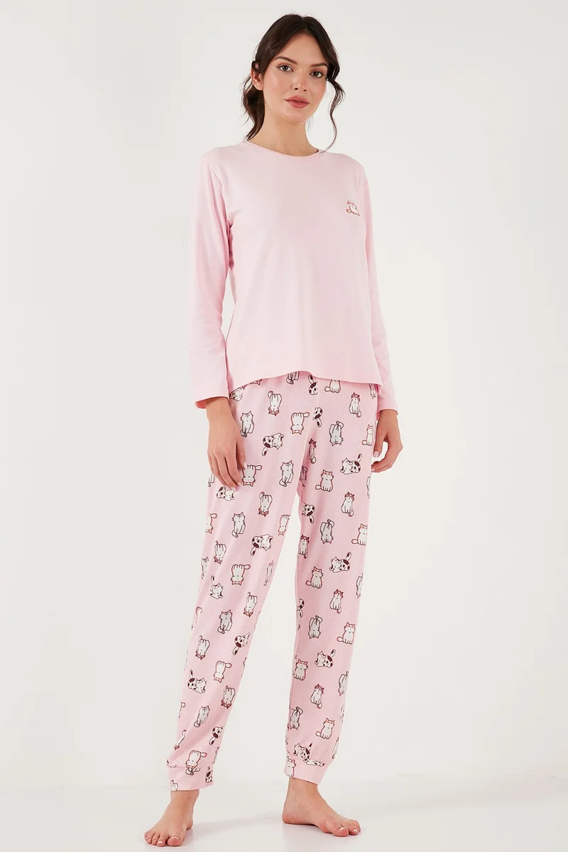 Lela Stretch Regular Fit Elastic Waist Crew Neck Pajama Set Women's Pajama Set 65714101