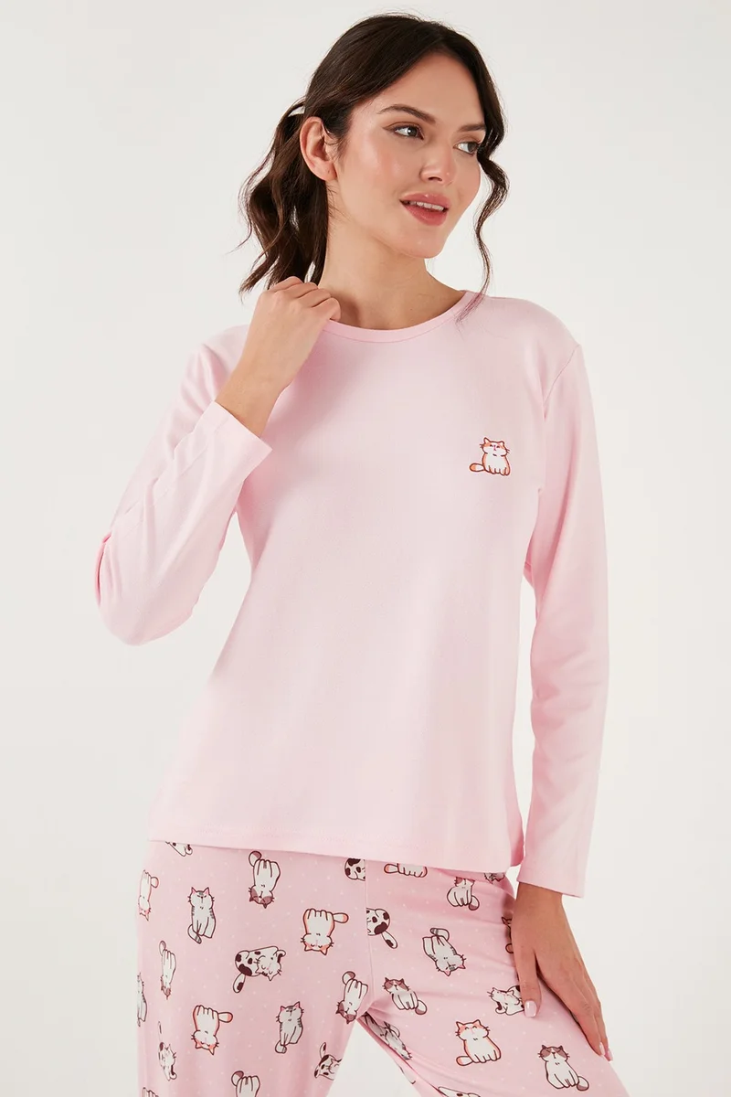Lela Stretch Regular Fit Elastic Waist Crew Neck Pajama Set Women's Pajama Set 65714101