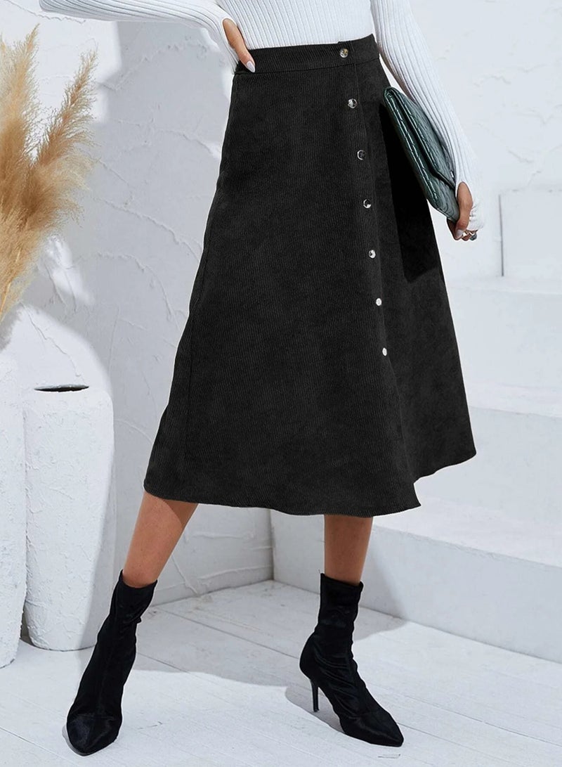 Loquat Women's Autumn And Winter New Corduroy Short Skirt Single Breasted Slim Solid Color Skirt  - Image 1