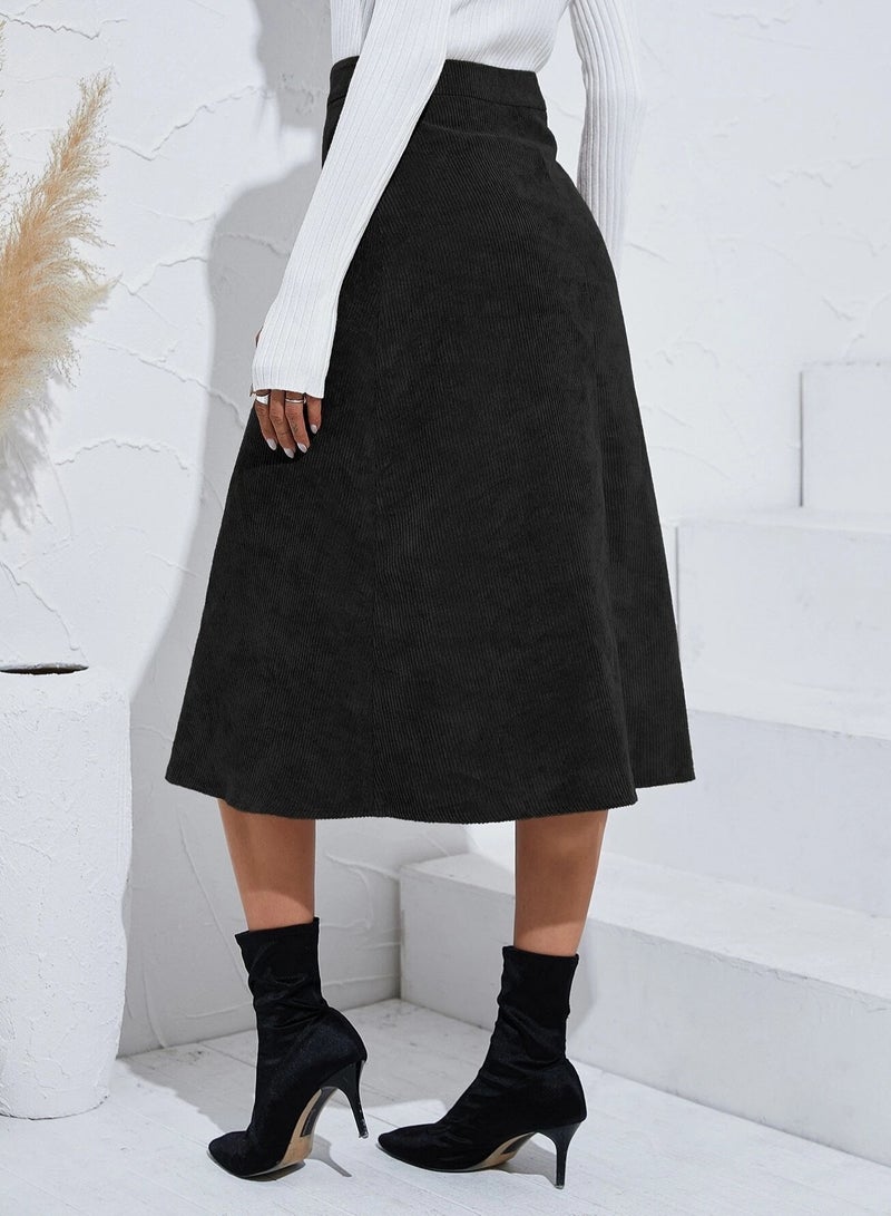 Loquat Women's Autumn And Winter New Corduroy Short Skirt Single Breasted Slim Solid Color Skirt  - Image 3