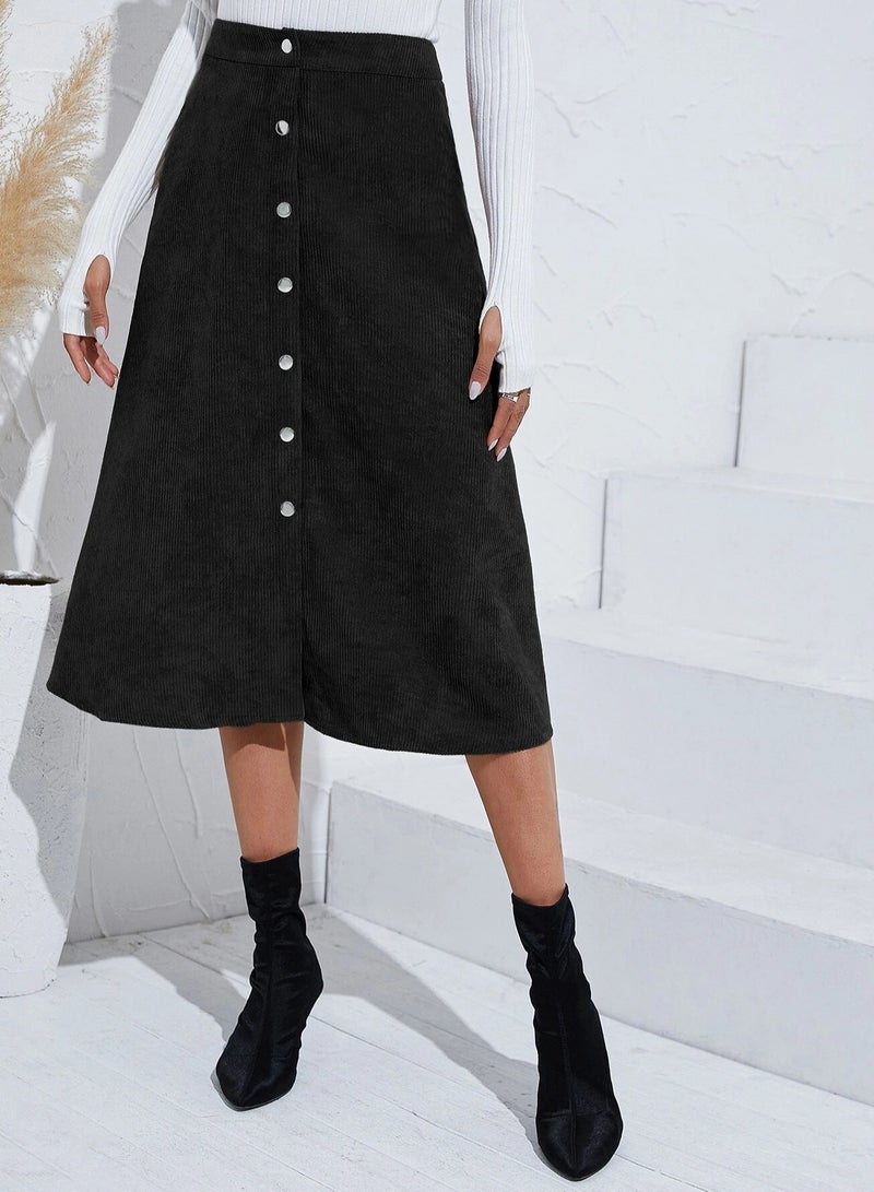 Loquat Women's Autumn And Winter New Corduroy Short Skirt Single Breasted Slim Solid Color Skirt  - Image 2