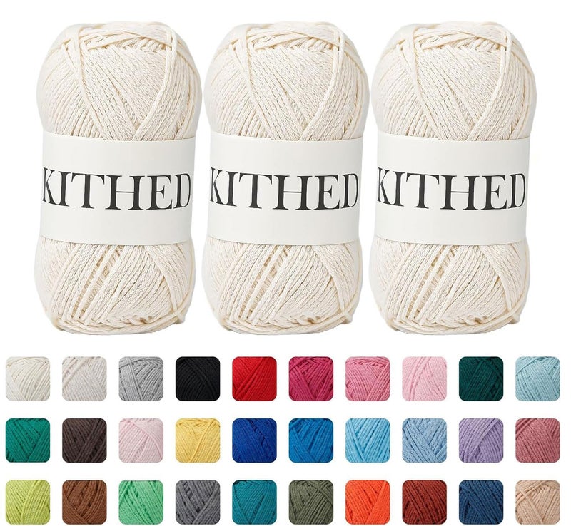 KITHED Cotton Yarnï¼Œ50% Cotton 50% Polyester-10.5ozï¼Œ3 Pack ï¼ŒSoft Yarn for Crocheting and Knitting (49 Ecru) - Image 1