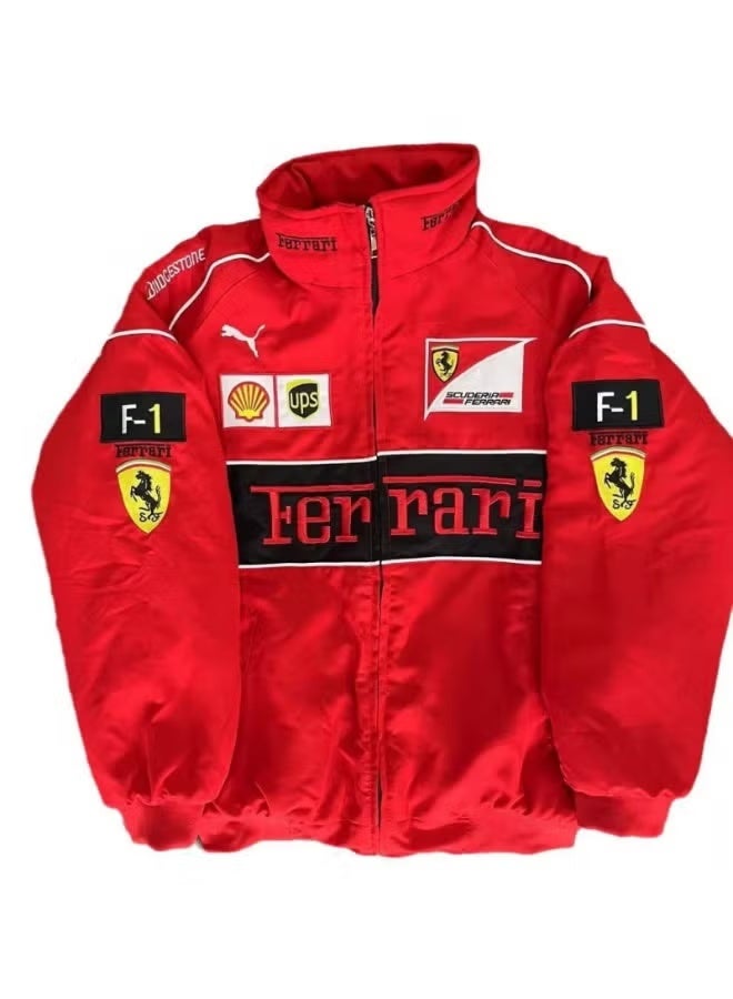 F1 Ferrari x PUMA F1 Racing Jacket - Shell/UPS Sponsor Badges, Black/Red Color Block, Embroidered Logo, Full-Zip Design, Unisex Motorsport Streetwear Coat - Image 1