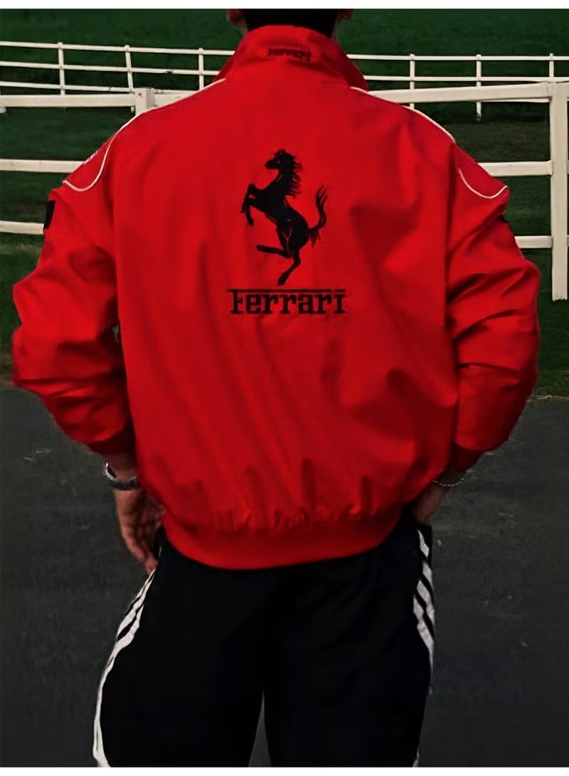 F1 Ferrari x PUMA F1 Racing Jacket - Shell/UPS Sponsor Badges, Black/Red Color Block, Embroidered Logo, Full-Zip Design, Unisex Motorsport Streetwear Coat - Image 4