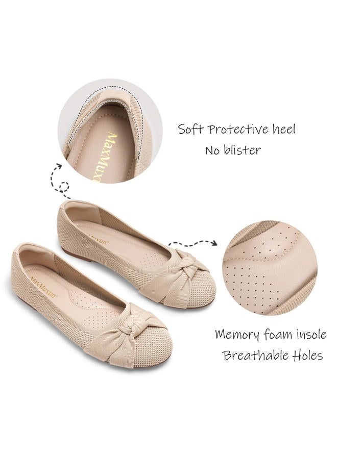MaxMuxun Women's Flats Shoes Knit Round Toe Ballet Comfortable Dressy Slip On Flats, Beige, 8 - Image 4