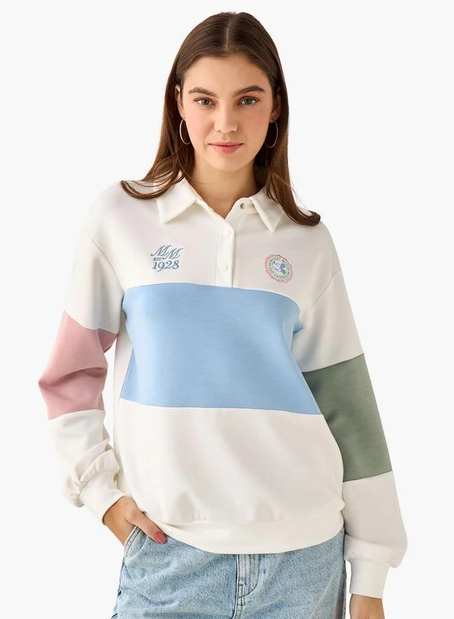 SP Characters Polo Sweatshirt with Mickey Mouse and Friends Embroidered Panel