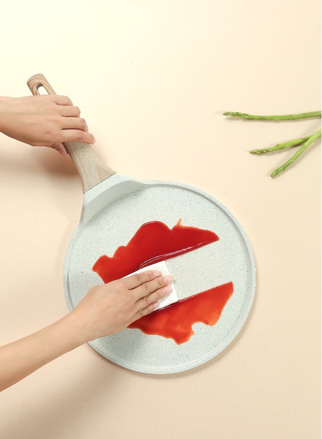 ESLITE LIFE مقلاة بان كيك 24 سم | ألمنيوم | قاعدة تحريض | طلاء غير لاصق | مقاومة للخدوش ودائمة | مقبض خشبي بتصميم ناعم ، أبيض - Image 5