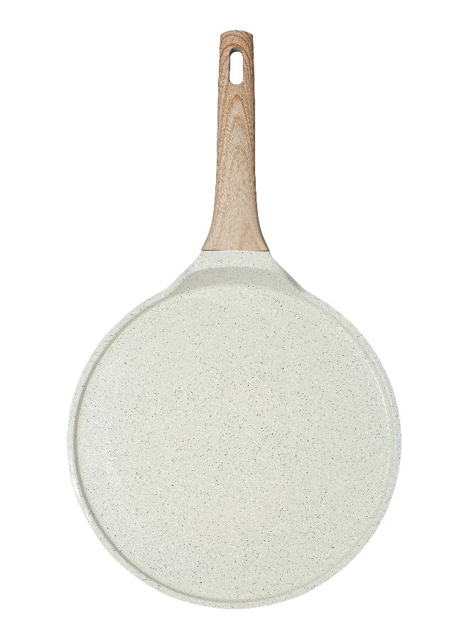 ESLITE LIFE مقلاة بان كيك 24 سم | ألمنيوم | قاعدة تحريض | طلاء غير لاصق | مقاومة للخدوش ودائمة | مقبض خشبي بتصميم ناعم ، أبيض - Image 3