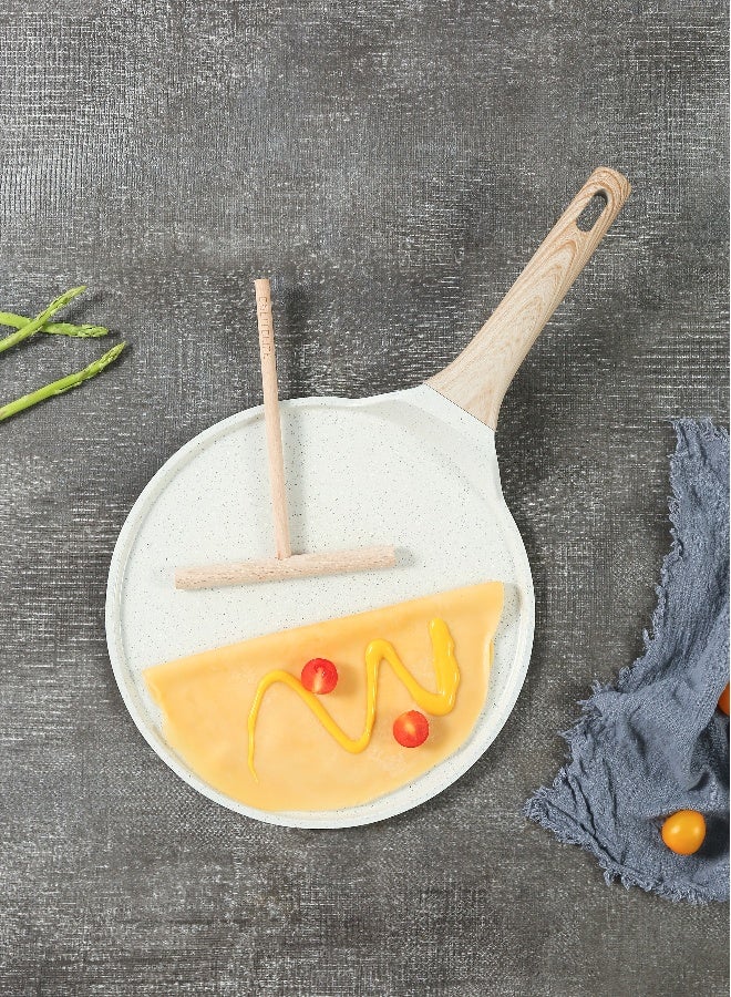 ESLITE LIFE مقلاة بان كيك 24 سم | ألمنيوم | قاعدة تحريض | طلاء غير لاصق | مقاومة للخدوش ودائمة | مقبض خشبي بتصميم ناعم ، أبيض - Image 4