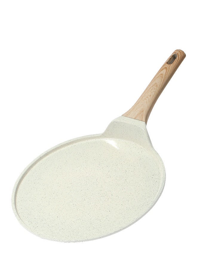 ESLITE LIFE مقلاة بان كيك 24 سم | ألمنيوم | قاعدة تحريض | طلاء غير لاصق | مقاومة للخدوش ودائمة | مقبض خشبي بتصميم ناعم ، أبيض - Image 1