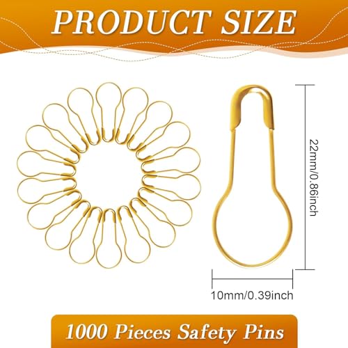 SBYURE 1000 Pieces 22mm/0.87 Inch Clothing Tag Pins Metal Gourd Safety Pins Bulb Pin Calabash Pin Bead Needle for DIY Craft Home Accessories,Golden - Image 2