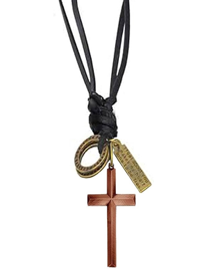 M Men Style Religious Lord Jesus Christ Cross Gold Metal And Leather Pendant Necklace Chain For Men And Women - Image 1