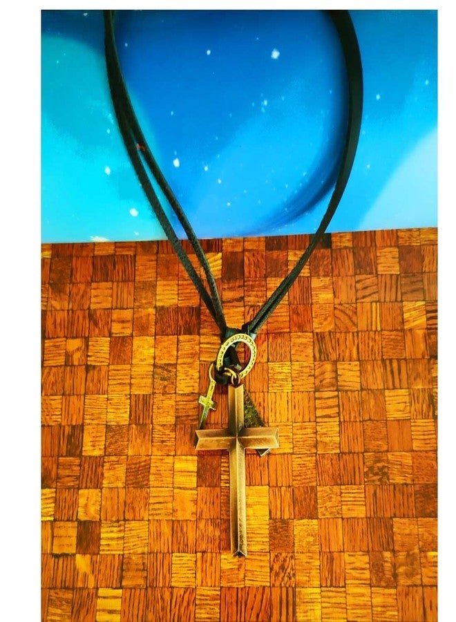 M Men Style Religious Lord Jesus Christ Cross Gold Metal And Leather Pendant Necklace Chain For Men And Women - Image 4