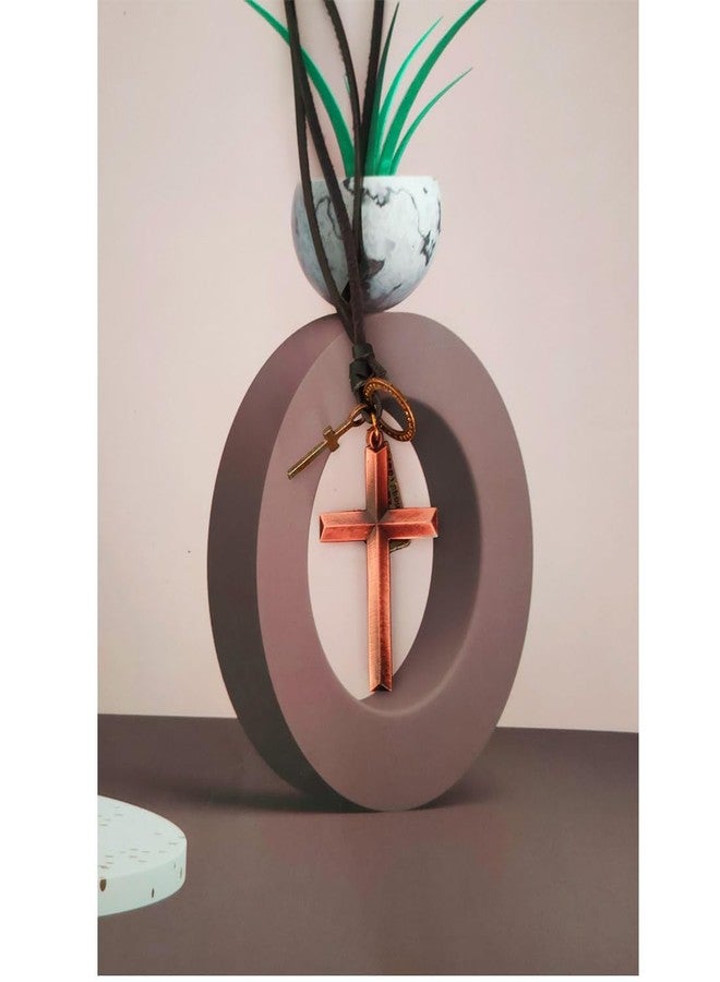 M Men Style Religious Lord Jesus Christ Cross Gold Metal And Leather Pendant Necklace Chain For Men And Women - Image 2