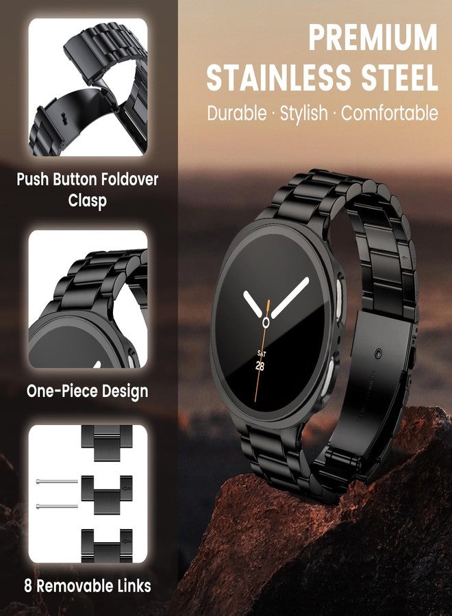 BandRain Stainless Steel Band and Case Compatible with Samsung Galaxy Watch 8 Band 44mm 40mm, Business Metal Chain Link Bracelet Strap with Hard PC Cover for Samsung Watch 8 40mm 44mm Men Women - Image 2