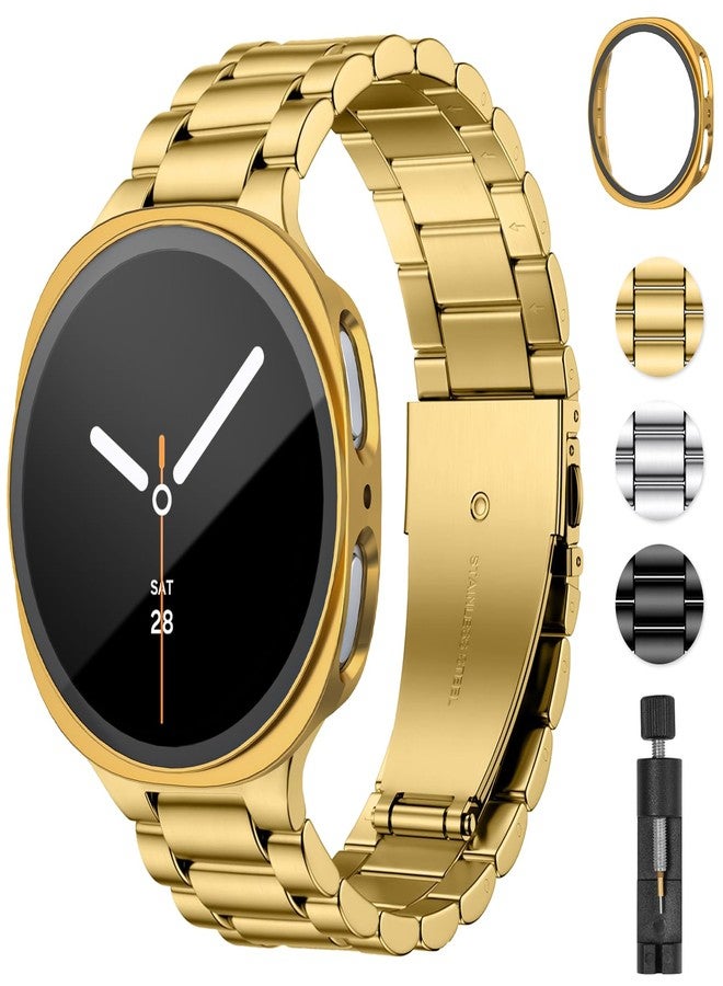 BandRain Stainless Steel Band and Case Compatible with Samsung Galaxy Watch 8 Band 44mm 40mm, Business Metal Chain Link Bracelet Strap with Hard PC Cover for Samsung Watch 8 40mm 44mm Men Women - Image 1