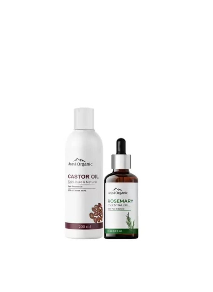 Aravi Organic - Aravi Organic Pure Rosemary Essential Oil 15ml And Pure Castor Oil 200ml Hair Growth Pack of 2 - Image 1