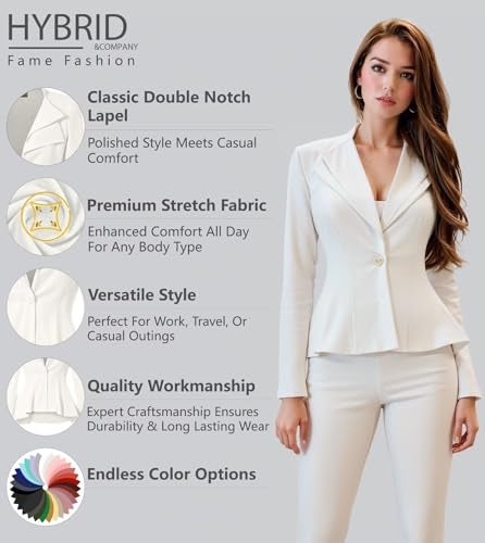 Hybrid & Company Women Double Notch Lapel Office Blazer JK43864 1073T Ivory XLarge - Image 2