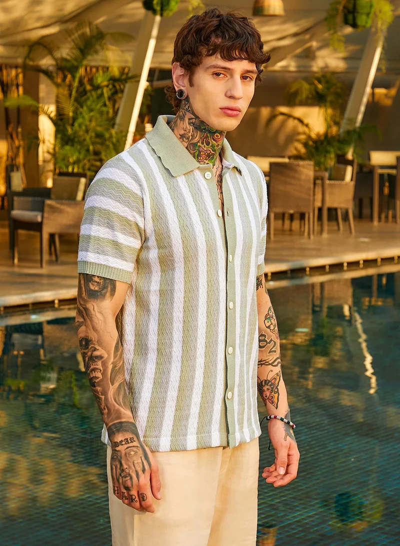 Campus Sutra Men's Cloud Grey Panel-Knit Polo Shirt