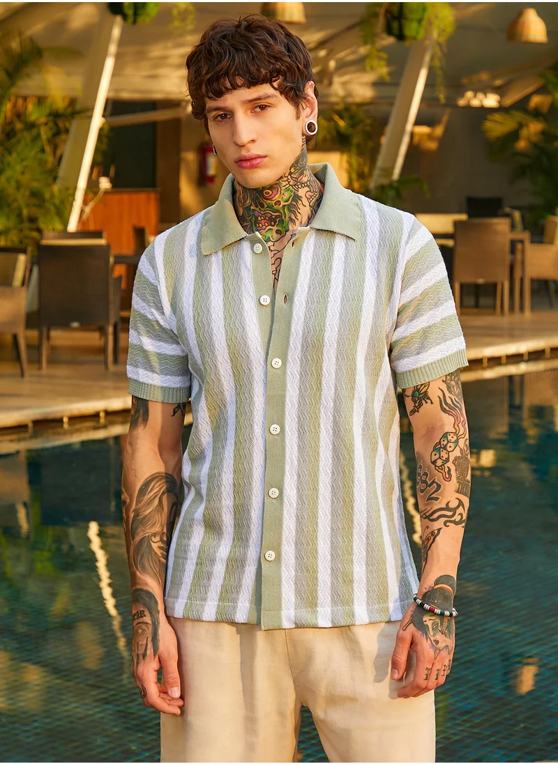 كامبوس سوترا Men's Cloud Grey Panel-Knit Polo Shirt