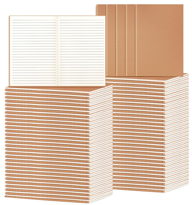 ALKALO 100 Pack A5 Ruled Lined Kraft Notebooks Bulk, Journaling Notebooks, Soft Cover Composition Notebook, 8.3x5.5 Inches 60 Pages Travel Journal Notebooks Set for Work, School, Student, Kids, Writing - Image 1