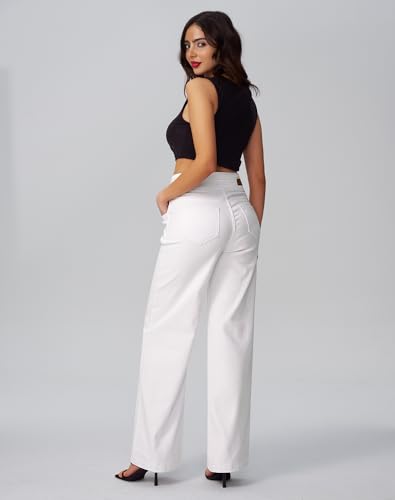 roswear Women's Wide Leg Jeans Casual High Waisted Stretch Baggy Loose Denim Pants White X-Large - Image 5