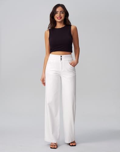 roswear Women's Wide Leg Jeans Casual High Waisted Stretch Baggy Loose Denim Pants White X-Large - Image 4