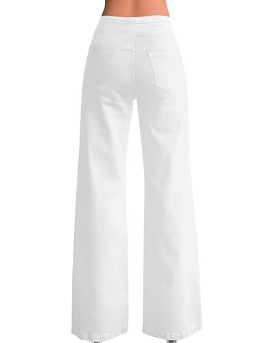 roswear Women's Wide Leg Jeans Casual High Waisted Stretch Baggy Loose Denim Pants White X-Large - Image 2
