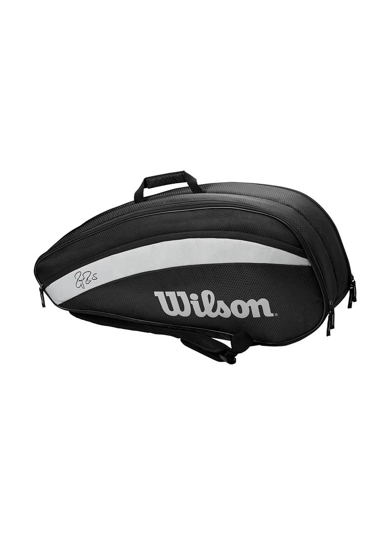 Wilson Federer Team Black Tennis Racket Bag, Adults, Holds up to 6 Rackets