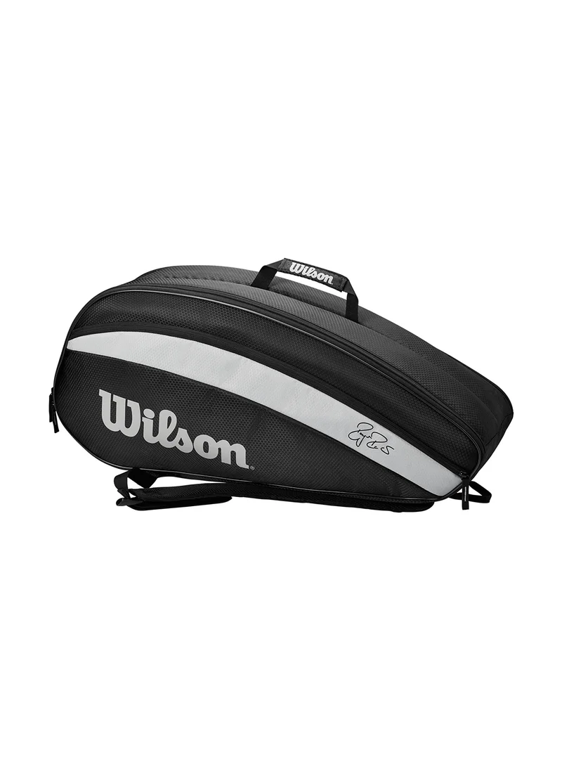 Wilson Federer Team Black Tennis Racket Bag, Adults, Holds up to 6 Rackets