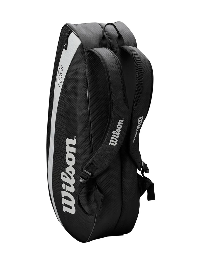 Wilson Federer Team Black Tennis Racket Bag, Adults, Holds up to 6 Rackets